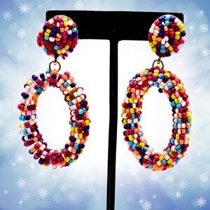 Sugarfix by BaubleBar Multicolor Seed Bead Statement Earrings Boho Festival